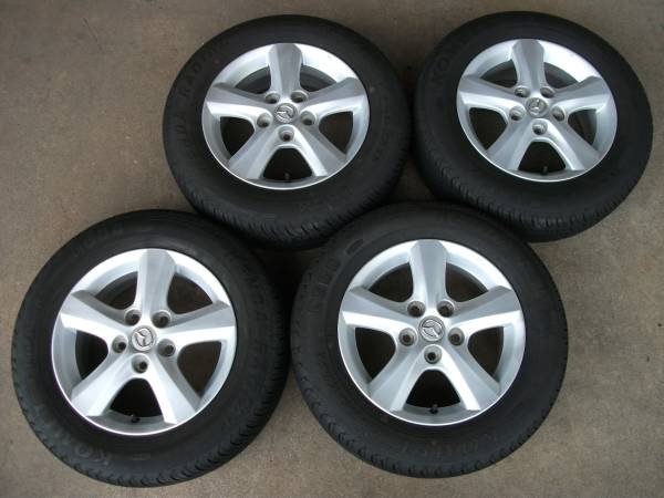 F747　アクセラ純正　6J-15 114.3 +52.5 5H & 195/65R15 4本　アルミ　マツダ純正　プレマシー