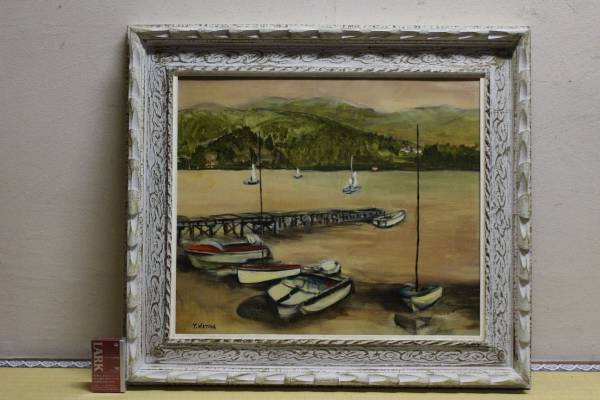 真作保証 特大 タヒチ絵画 油絵 肉筆 額装 美術品 海外 フラントス 町田誉曽彦 油彩画 肉筆 真作保証 画題 「野尻湖」 1972年 F10号