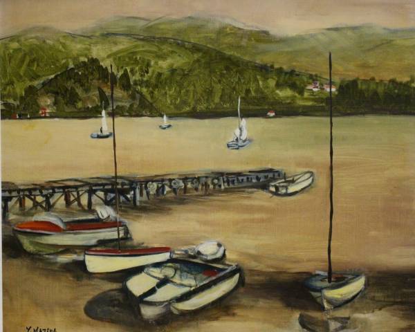 町田誉曽彦 油彩画 肉筆 真作保証 画題 「野尻湖」 1972年 F10号
