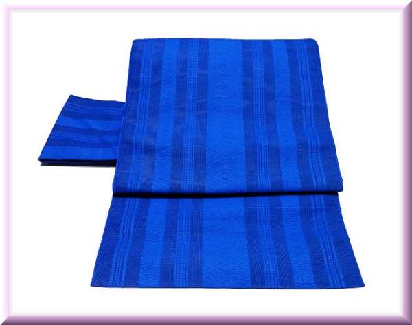 《SCI402》 「化繊」　紗　献上博多織　夏名古屋帯　青色　