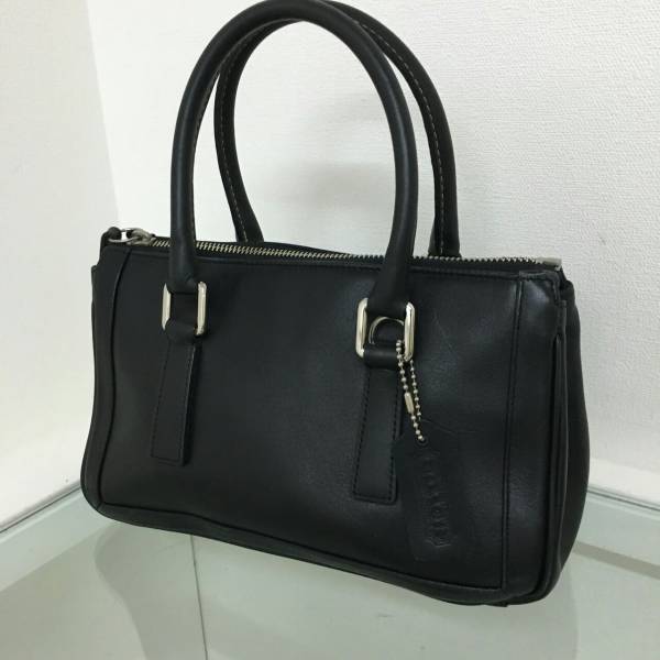 COACH コーチ 本革 レザー ミニ ハンド バッグ ブラック 良好 本物 