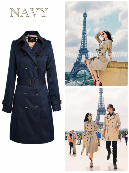 トレンチコート 新品 レディース ネイビー L 一点のみ バーバリー 好きな方にも レディーストレンチコート 紺 春コート レディース 