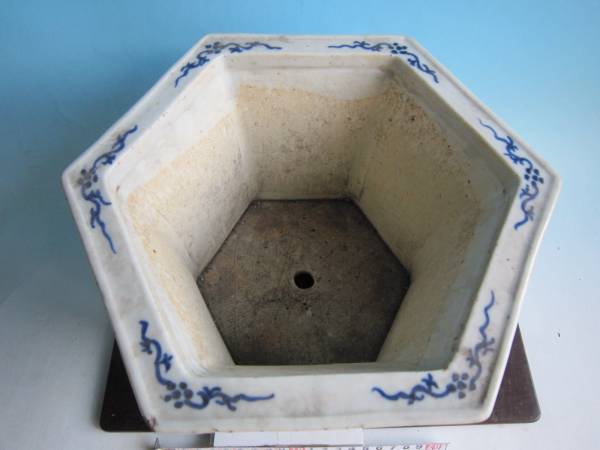 蘭万園中国 古盆器「中渡南京染付外縁人物画六角」 古鉢