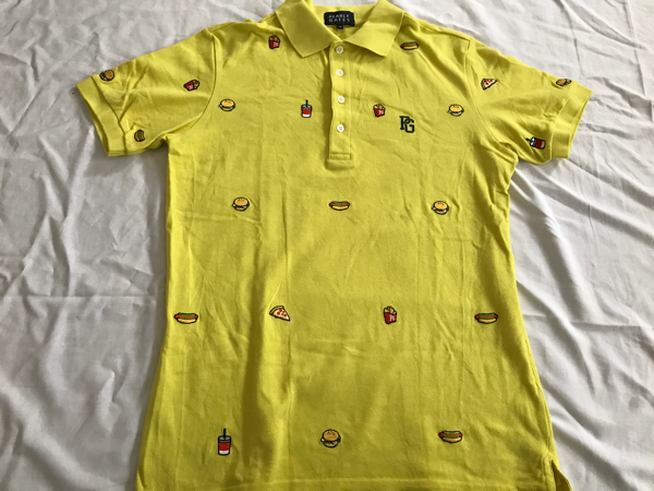 希少/美品【パーリーゲイツ ハンバーガー柄 半袖ポロシャツ 4 メンズ M 】