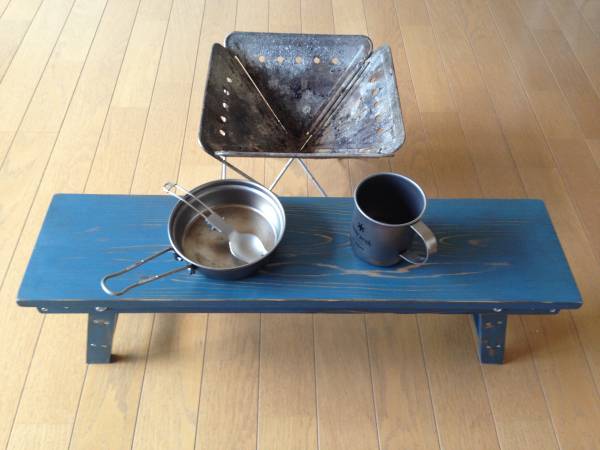焚火台などに ハンドメイド テーブル スノーピーク焚火台Mなどに シャビー トリトンブルー