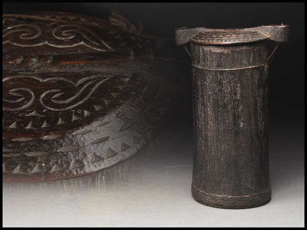 BQ111 竹根提梁蓋物・竹根提蓋物・竹根盖盒・竹根筒蓋物☆東南アジア古美術古道具古民具