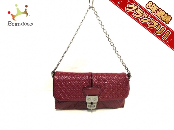 トッズ ショルダーバッグ レッド キルティング/チェーンショルダー/ミニサイズ エナメル（レザー） TOD'S