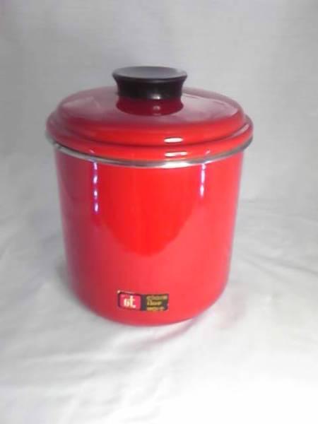 レトロ赤いホーロー製ポット保存容器1個中古品、_1