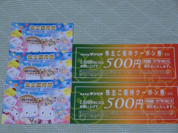 【送料込】　サンリオピューロランド　株主優待券３枚＋500円クーポン券２枚　2017.12.31まで