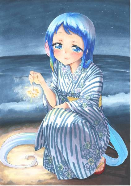 同人手描きイラスト 艦これ 五月雨 浴衣 線香花火 艦隊これくしょん イラストボード コピック ちま 手描きイラスト 売買されたオークション情報 Yahooの商品情報をアーカイブ公開 オークファン Aucfan Com