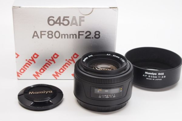 ★希少★Mamiya マミヤ 645 AF 80mm F2.8 645AF用 元箱・フード付き★完動品★#cg2104