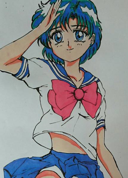 水野亜美(セーラーマーキュリー)のセクシーイラスト 風のいたずら(美