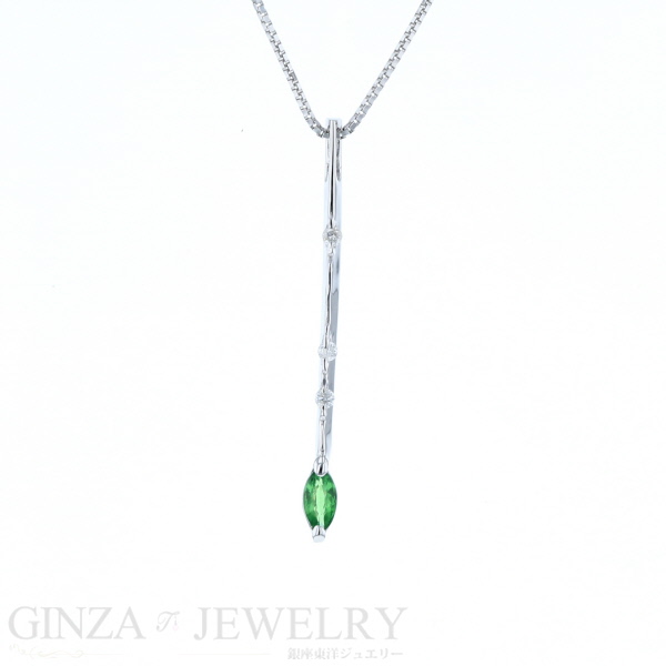K18WG ホワイトゴールド ネックレス グリーンガーネット 0.20ct ダイヤモンド 0.05ct アジャスター 【新品仕上済】【af】