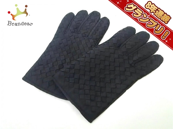 セルモネータ 手袋 メンズ 美品 黒 レザー×カシミヤ Sermoneta