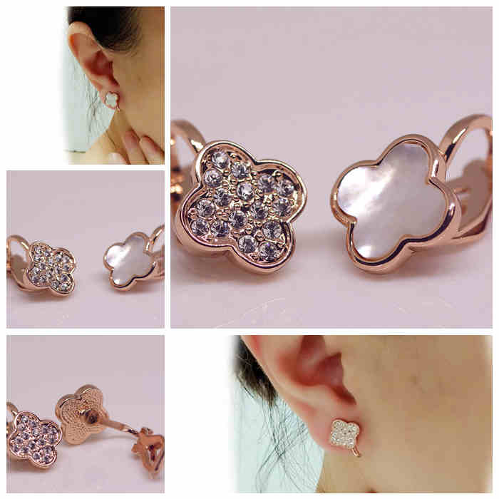 18K 18金 RGP イヤリング ゴールド 高級 CZ 四葉 フラワー 貝殻石 gp5079(キュービックジルコニア)|売買された ...