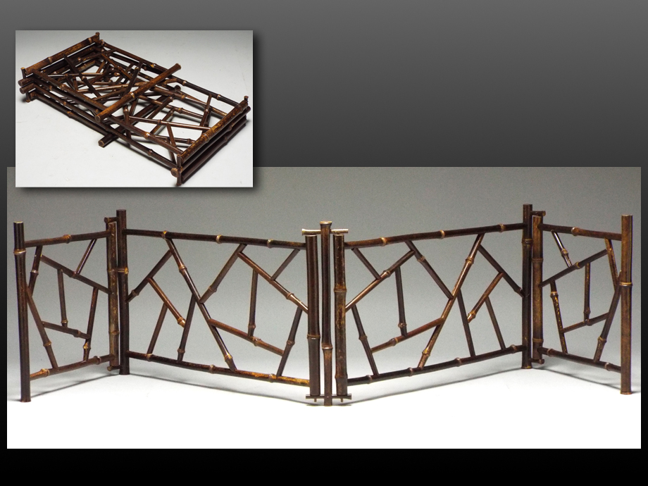 【静岡】549B 茶道具 黒竹 結界 仕切り 茶器