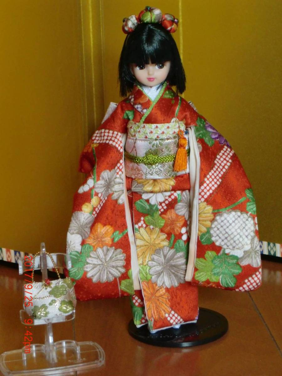 お洒落なリカちゃん着物★正絹乙女振袖☆華オレンジ姫☆