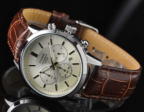 1円！セイコー逆輸入PULSAR シャンパンゴールド 100m防水クロノグラフ