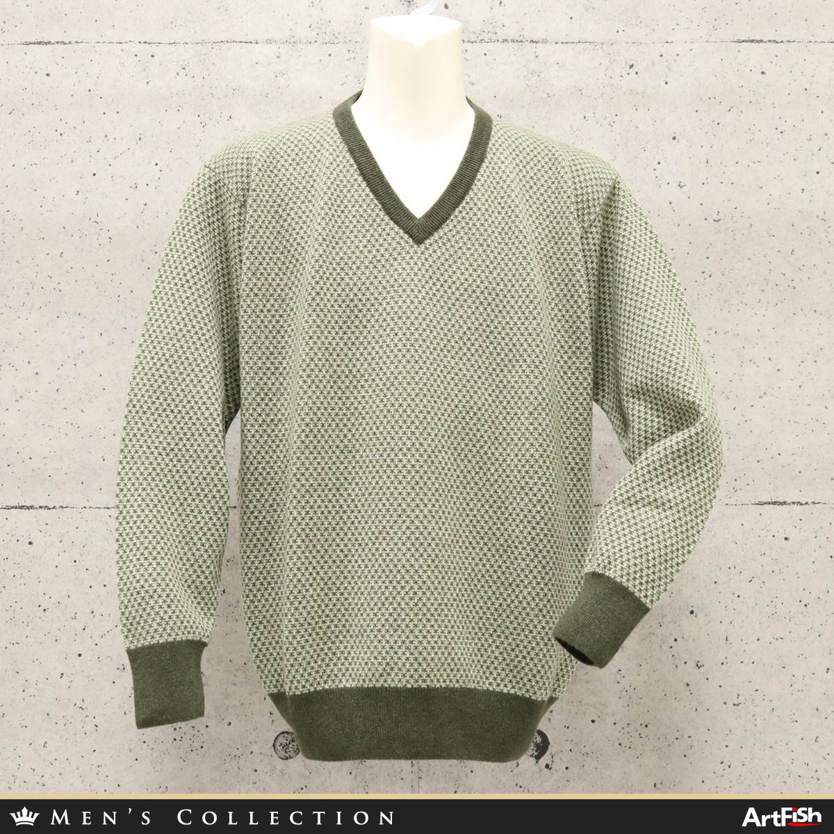 1円 DARMON【伊】イタリア製 カシミヤ100％ カーキ系mix Vネック 長袖ニット k622*s50新品