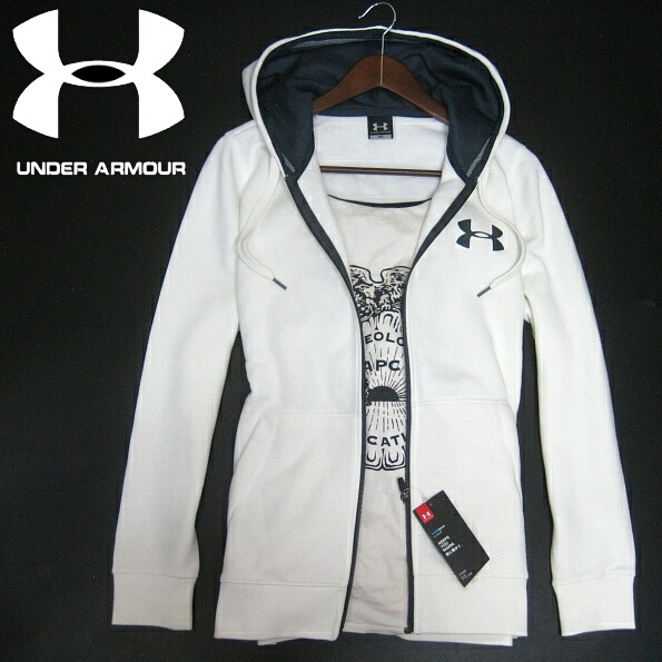 新品▼秋冬　アンダーアーマー　ジップアップパーカ　白　コールドギア　UNDER ARMOUR　M　裏起毛　メンズ