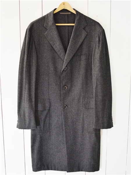 7TJ7】イタリア製 SARTORIA PARMA × ビームス BEAMS 伊製生地ロロピアーナ カシミヤ混 ヘリンボーン チェスターコート L グレー