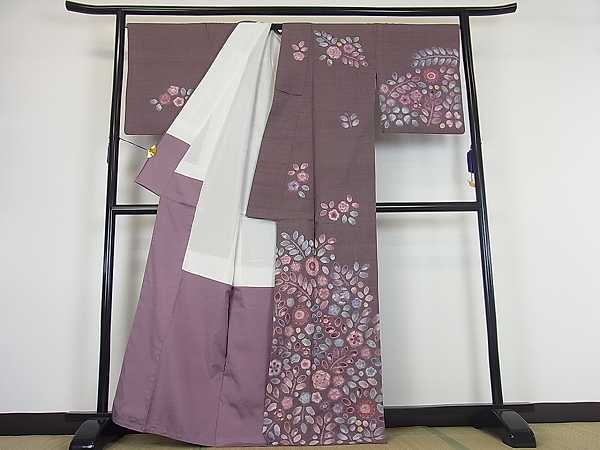 平和屋特選着物■極上　訪問着　紬地　辻が花　手描き　絞り　逸品 s3440