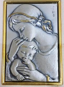 Czeazioni シルバープレート 母と子 銀製 925 額装 彫刻 イタリア製 母子 銀プレート 彫刻プレート 母子像 親子愛 インテリア 美術品