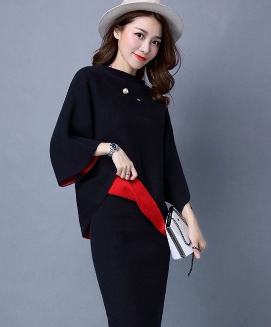 高品質セットアップ　AWカシミア混　ブラック　 アンサンブル　ニット 秋　スーツ 　レディース　