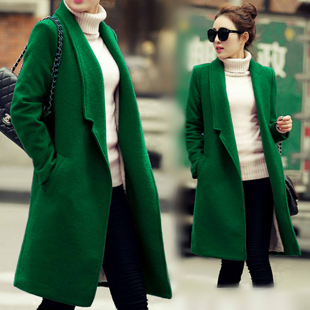 デイリー＆着回し◎　ウールジャケット　シンプル　キレイめチェスターコート　グリーン/2XL