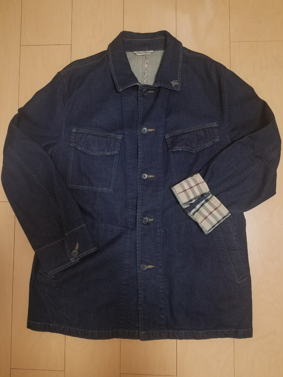 訳有 超美品 希少 BURBERRY LONDON バーバリーロンドン デニムジャケット カバーオール 定番チェック柄 大きいサイズ 国内正規品 三陽商会
