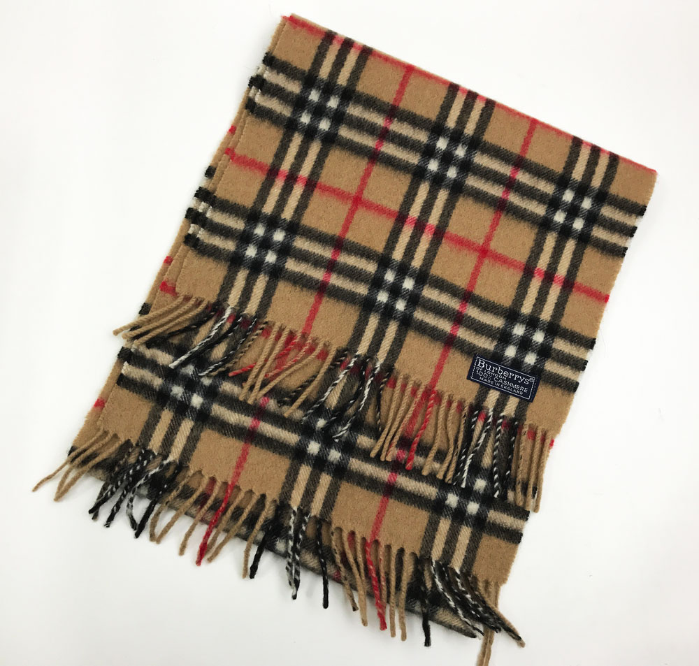 rm) Burberrys バーバリーズ 定番チェック カシミア100％ マフラー 英国 イングランド製 本場 中古 美品①