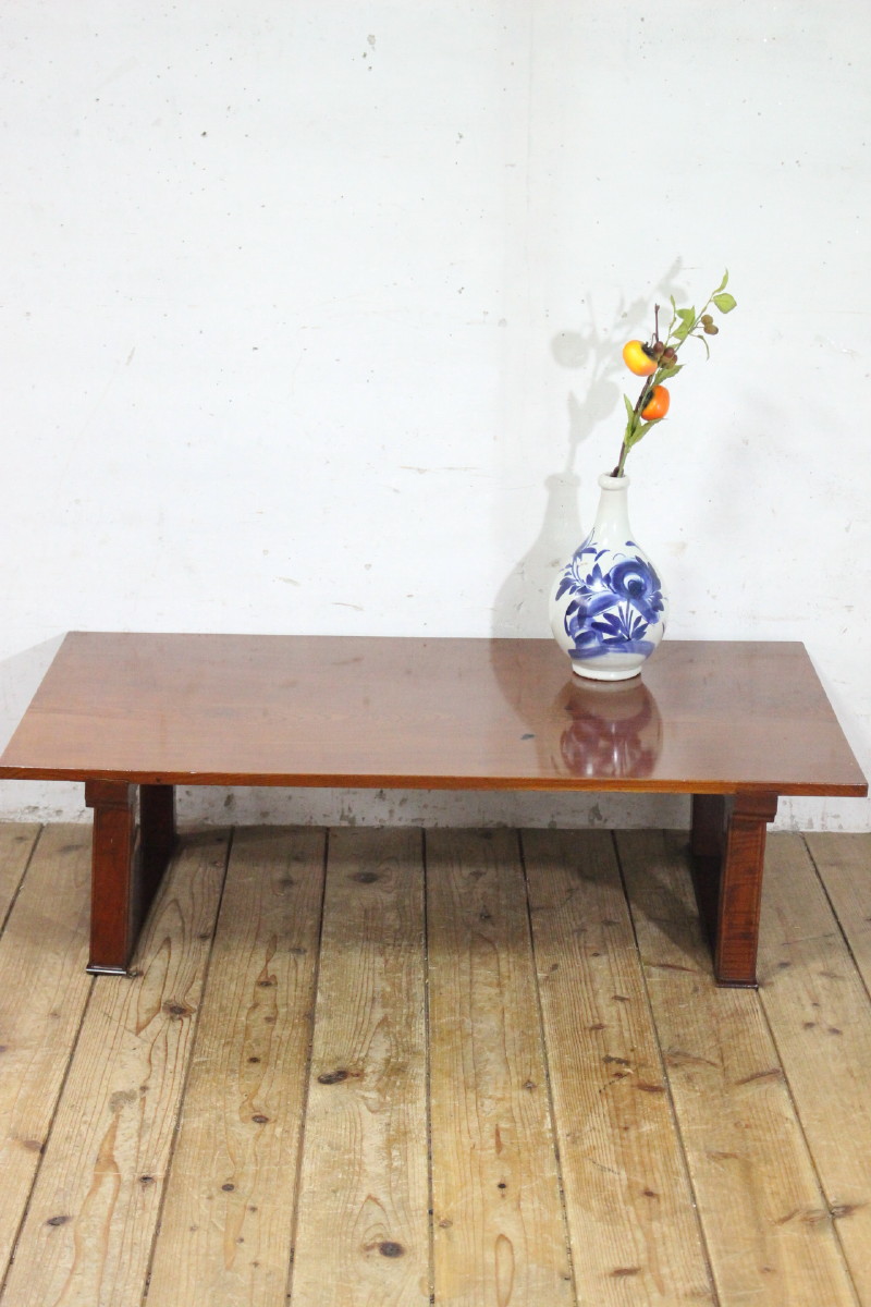 E601　欅文机/天板一枚板/ケヤキ/無垢板/テーブル/座机/ちゃぶ台/アンティーク家具/和家具/座卓/37509