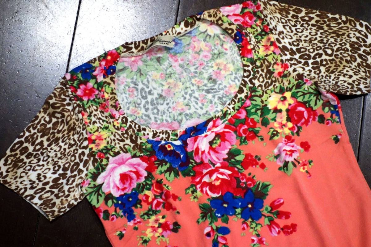 使用少 美品 Blumarine ブルマリン 花柄 ストレッチ カットソー ピンク 44 ニット シャツ アンナモリナーリ系