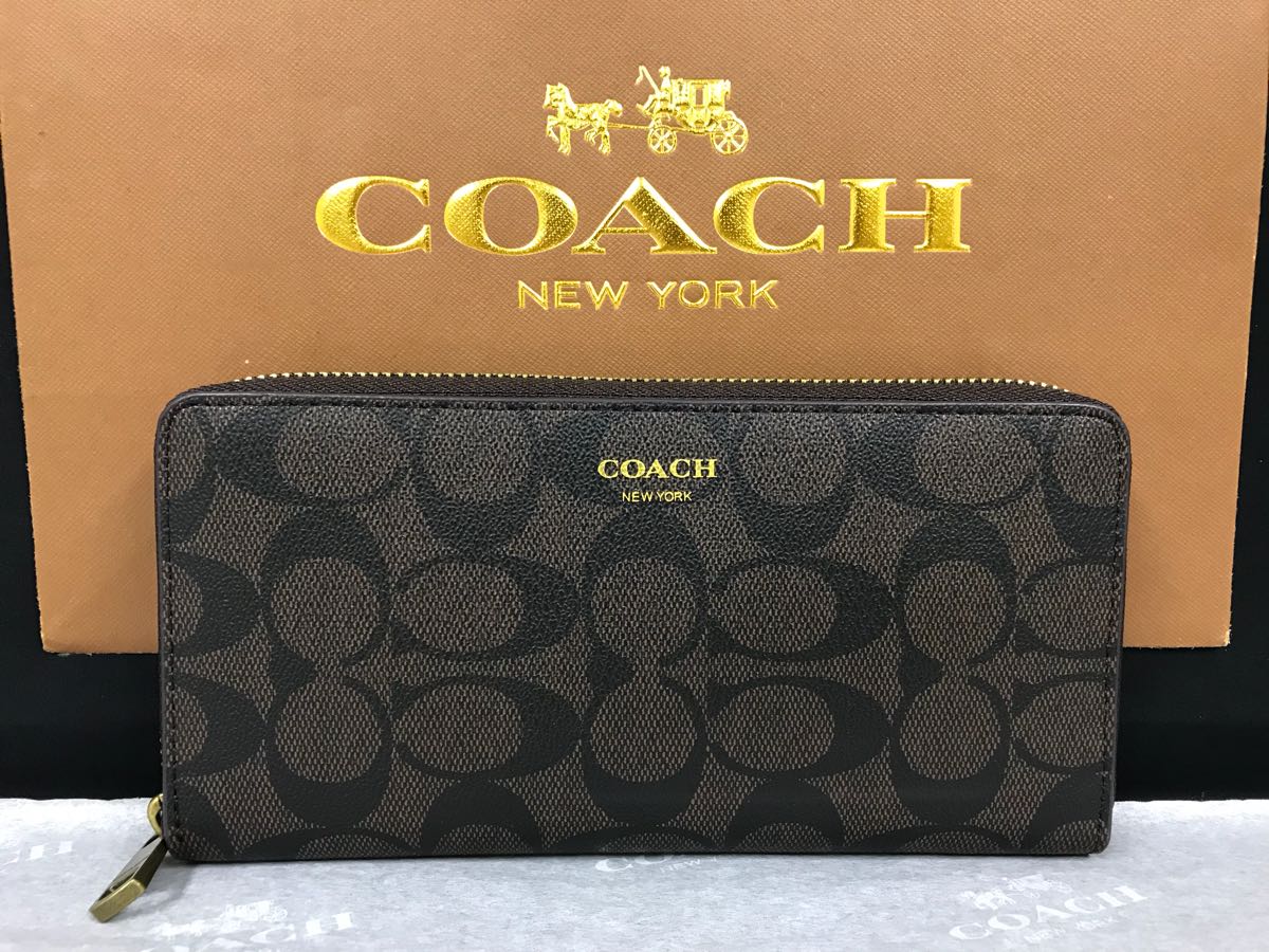 コーチ シグネチャー COACH 長財布 PVC レザー ラウンドファスナー 