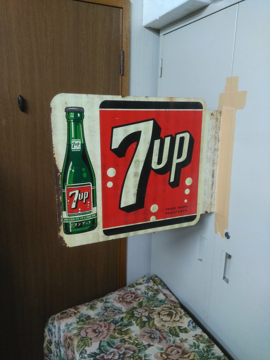 7up ホーロー看板 昭和レトロ 当時物 ホーロー看板 両面 7up 琺瑯看板 【公式通販】