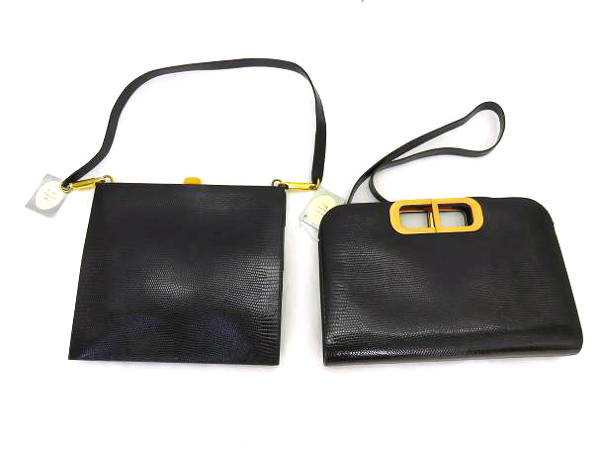 1円 クリスチャンディオール オールド リザード レザー セミショルダーバッグ 計2点セット ブラック EV779