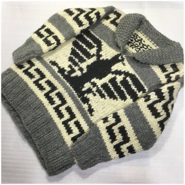 レア 良好 ノーブランド 極太糸 うどん糸 定番鳥編み目柄 かぶり カウチンセーター M位