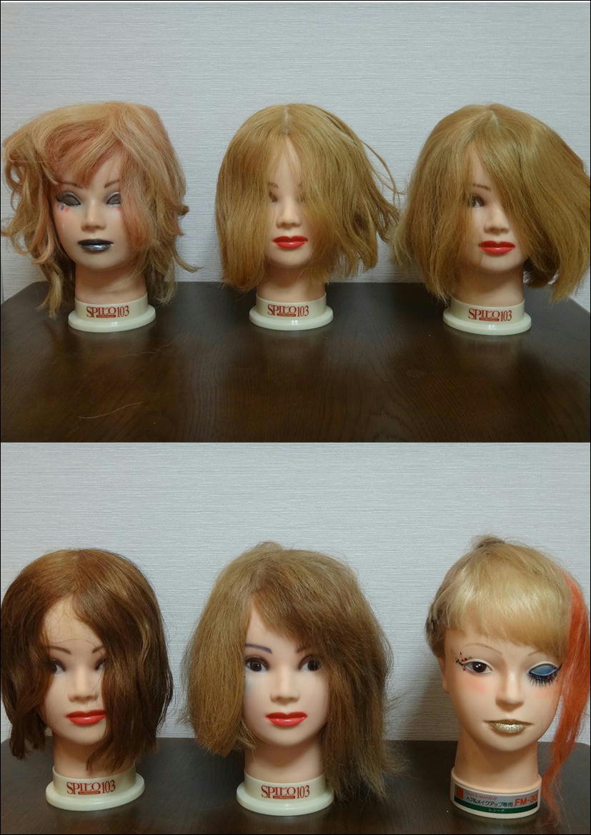 中古ヘッドマネキン カットウィッグ13個・理美容室のディスプレイ 