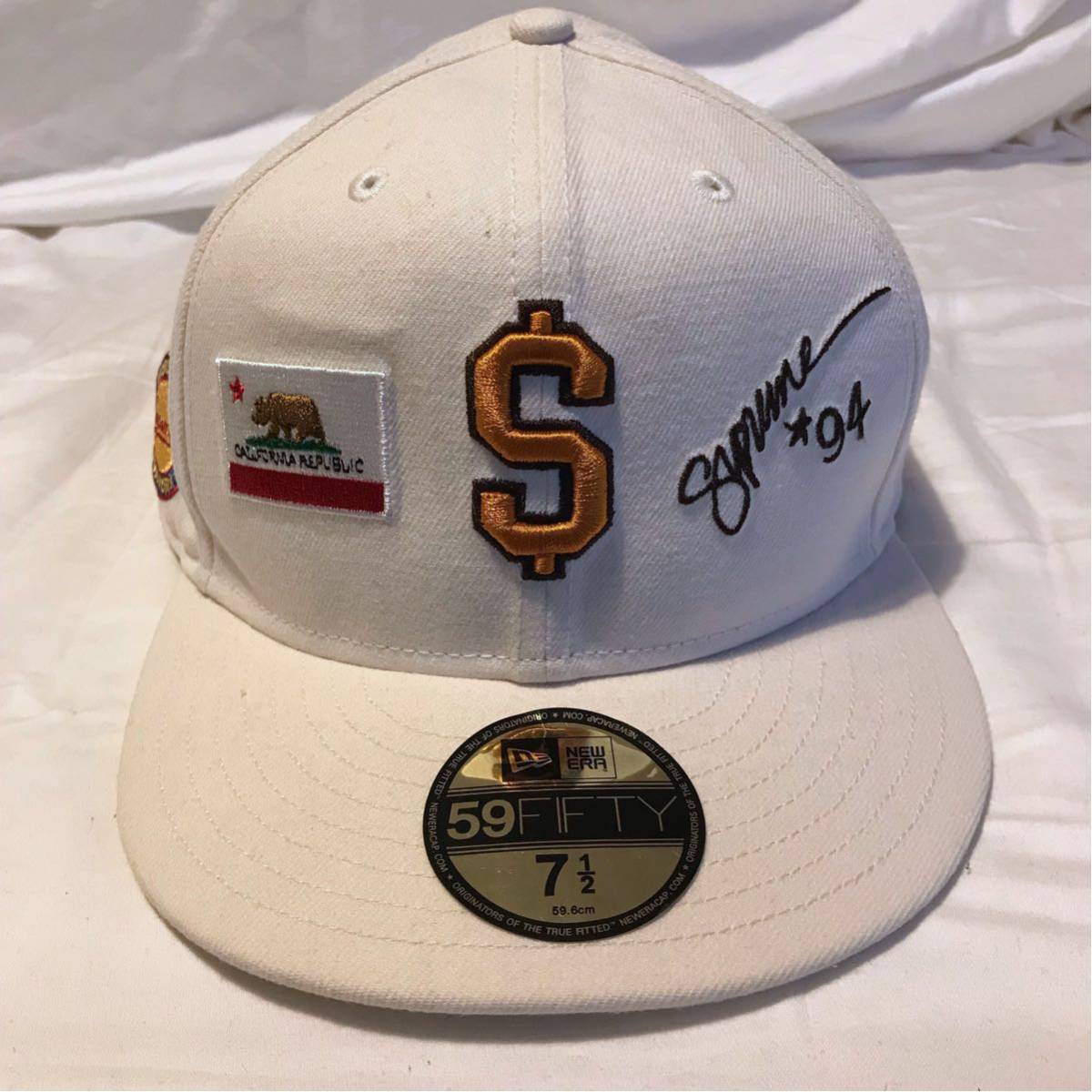 supreme シュプリーム キャップ newera 59.6センチ 白 刺繍 レア 希少 