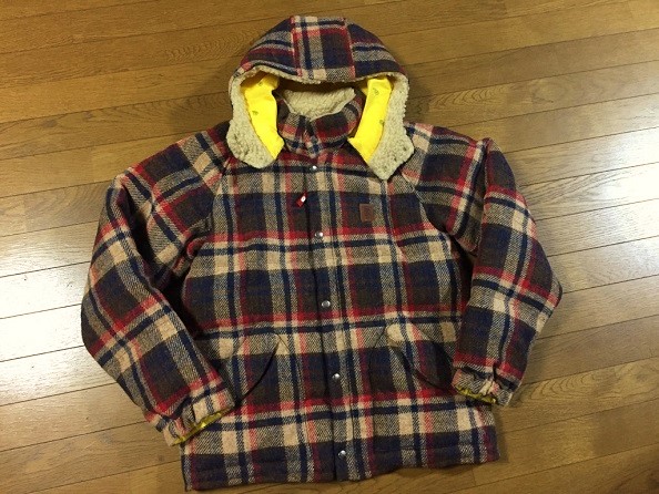 A BATHING APE×HARRIS TWEED ツイードコート ハリスツイード HARRIS TWEED × BAPE CHECK DOWN JACKET 赤(L