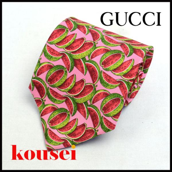 メール便OK！新品 GUCCI グッチ ネクタイ ピンク スイカ柄 シルク100％