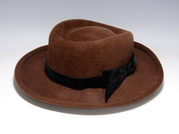 390/□Akio Hirata 平田暁夫 帽子 フェルト ブラウン ポークパイハット レディース 服装小物 洋服