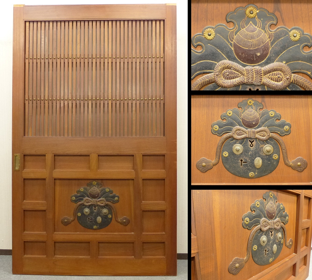 □瑠璃□重厚な総欅製　巾着鉄金具付き 蔵戸　美品！　幅　約１１９ｃｍ