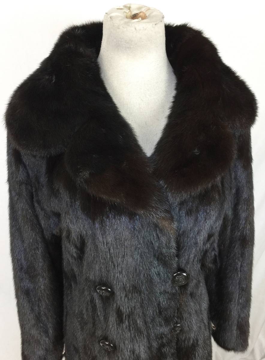 【品質 程度上】ダークミンク　デザインロングコート　94㎝