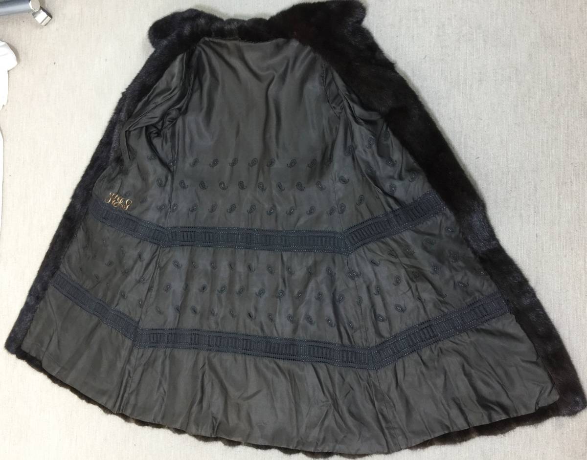 【品質 程度上】ダークミンク　デザインロングコート　94㎝