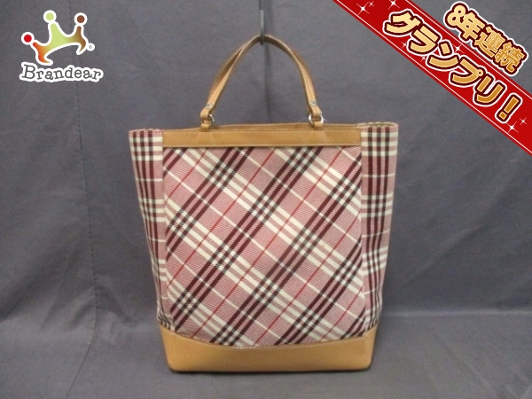 バーバリーブルーレーベル Burberry Blue Label バッグ トートバッグ キャンバス×レザー ベージュ×レッド×黒 チェック柄