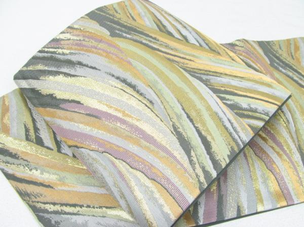 ★着物10★ 1円 逸品!! 絹 袋帯 糸綾舎 波 長さ446cm ☆☆☆☆