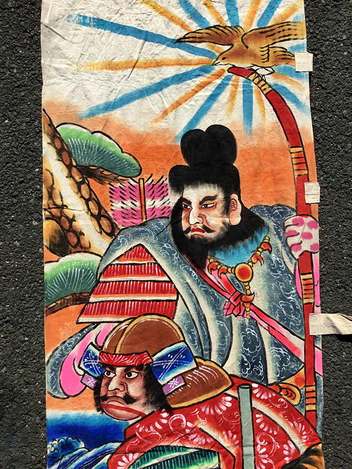 武者絵 兜武者 馬 手描き のぼり旗 木綿 リメイク 古布 古裂 明治 美術