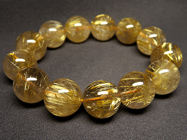 超大粒g260円★黄金【タイチンルチル】水晶ブレスレットＭ★17mm