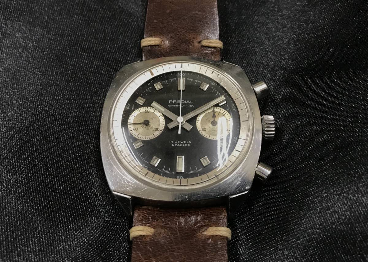 ☆PREDIAL ☆ 2レジスターアンティーククロノグラフ♪ バルジュー23 /ウォータープルーフ シースルーバック！分解清掃済み ♪